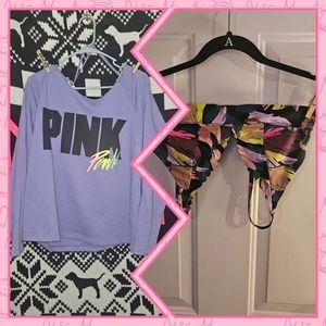 pink sweat shirt sports bra set